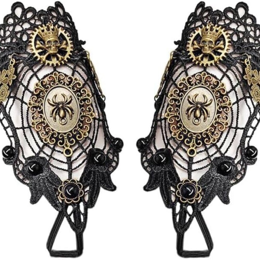 Bronzing Fingerless Gloves Gothic Floral Lace Steampunk Wristband Ring Vintage B